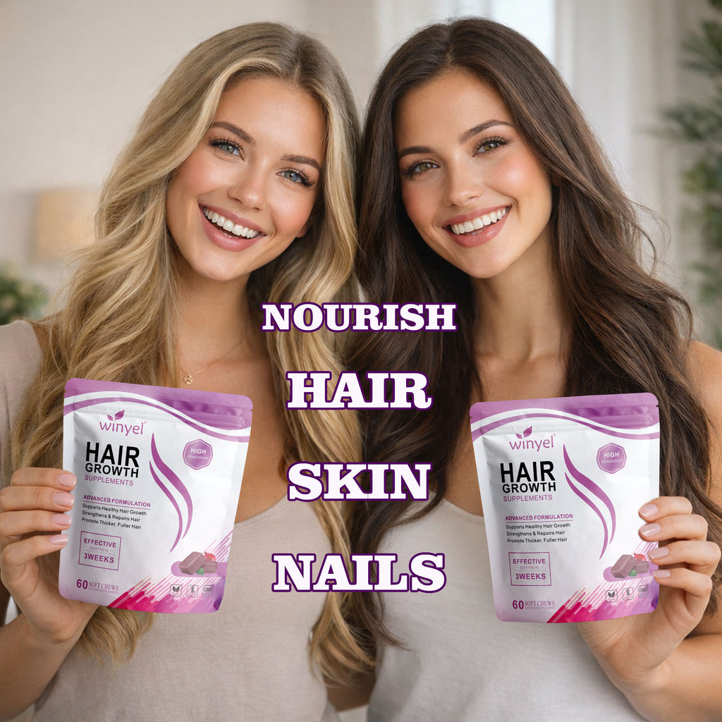 WINYEL Hair Growth Soft Chewables, Containing Hair Growth Vitamins For Men And Women, Biotin, To Help Create Thicker, Fuller, And Stronger Hair, Mixed Berries, 60 Soft Chewables.